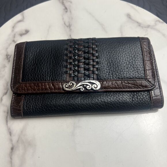 Vintage Brighton Genuine Leather Black & Brown Wallet/Cross Body Clutch Bag Used - Picture 2 of 11